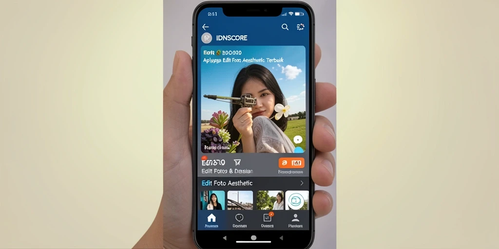 Antarmuka aplikasi IDNSCORE untuk Edit Foto Aesthetic yang menarik.