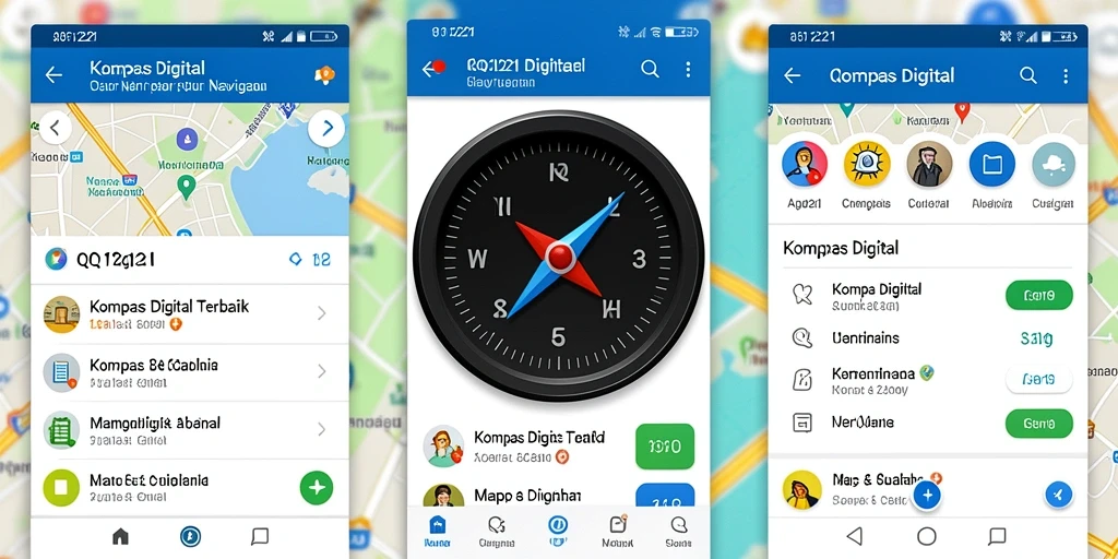 Antarmuka aplikasi Kompas Digital dengan fitur navigasi yang canggih.