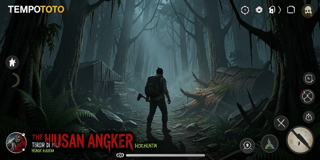Tampilan antarmuka TEMPOTOTO yang menakutkan di hutan angker.